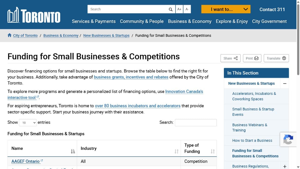 Toronto funding portal official portal screenshot