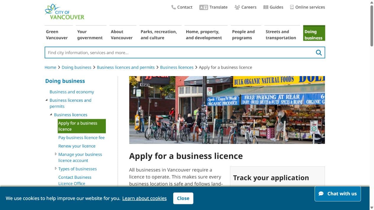 Vancouver business licence portal official portal screenshot